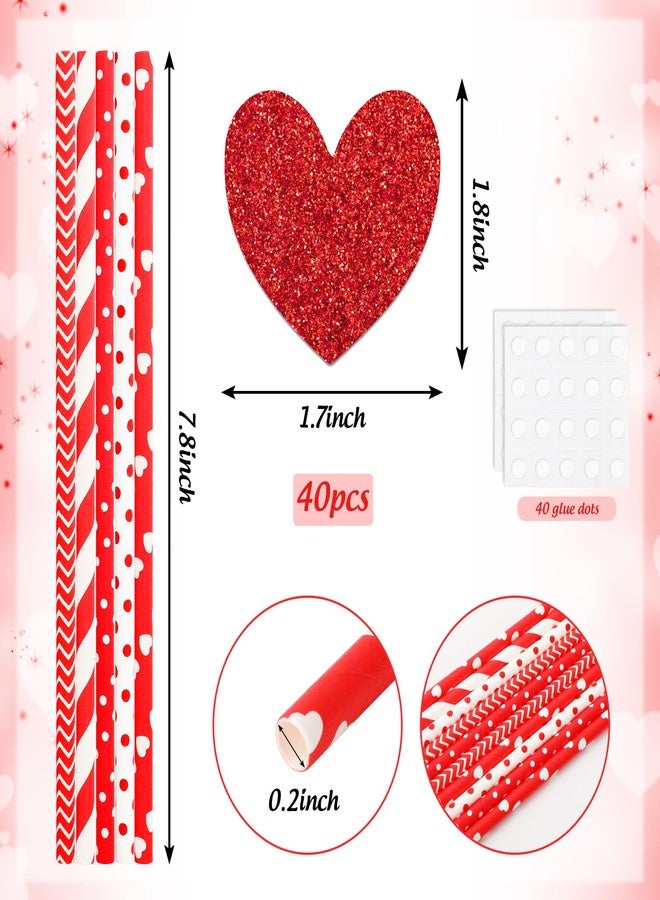 JarThenaAMCS 40Pcs Valentine's Day Paper Straws Red Glitter Heart Disposable Drinking Straws Romantic Decorative Straws for Wedding Birthday Party Supplies - Image 2
